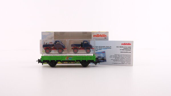 Märklin H0 94110 Niederbordwagen mit UNIMOG-Fahrzeugen 1.FC Märklin Jahreswagen 2001