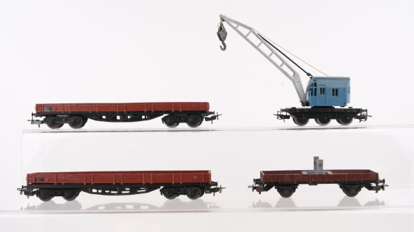 Märklin H0 Kranwagen und Kranschutzwagen, Niederbordwagen (4achsig), DB