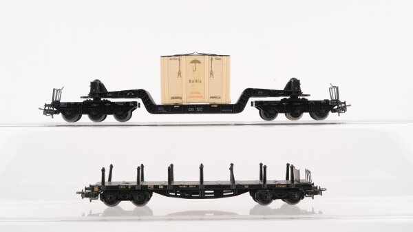 Märklin H0 Konvolut Schwerlastwagen mit Überseekiste, Schwerlastrungenwagen, DB