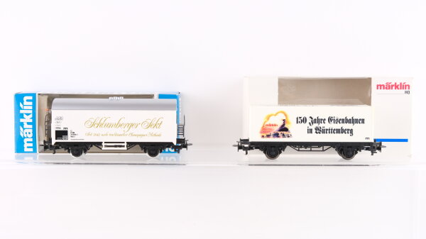 Märklin H0 Konvolut Kühlwagen (Schlumberger Sekt), Containertragewagen (150 Jahre Eisenbahnen in Württemberg) MHI