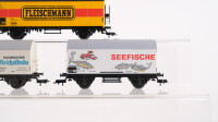 Fleischmann H0 Konvolut Gedeckte Güterwagen (Fleischmann, Seefisch, Kulmbacher Reichelbräu), DB