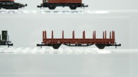 Minitrix N Konvolur Güterwagen Silowagen 4-achsig, Niederbordwagen, Schwerlastwagen 4-achsig (Rungen defekt), Kranwagen rot mit Niederbordwagen braun, Rungenwagen DB, u.a.