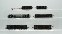 Minitrix N Konvolur Güterwagen Silowagen 4-achsig, Niederbordwagen, Schwerlastwagen 4-achsig (Rungen defekt), Kranwagen rot mit Niederbordwagen braun, Rungenwagen DB, u.a.