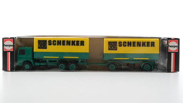 Herpa H0 818320 MAN Hängerzug Pritsche Plane "Schenker" grün/gelb