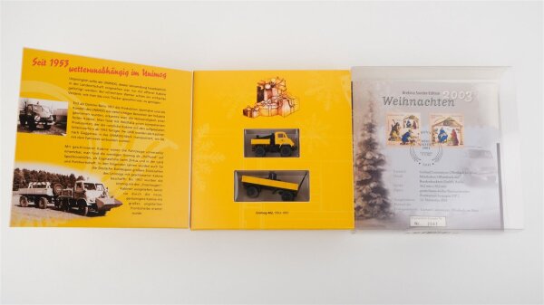 Brekina H0 006239 Mercedes-Benz Unimog 402 mit Anhänger "Weihnachts-Edition 2003"