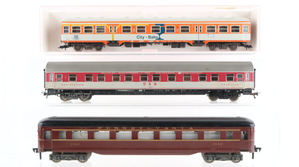 Fleischmann H0 Konvolut Personenwagen Schlafwagen "DSG", Nahverkehrswagen "City-Bahn", US-Personenwagen Blech "3940 Pennsylvania" DB, u.a.