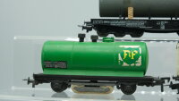 Unbekannt H0 Konvolut Bierwagen (Tuborg), Schwerlastwagen (mit Rohr), Kesselwagen (BP mit Schienenreinigungsfunktion)DSB/U.a.