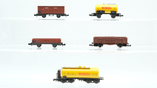 Unbekannt N Konvolut Güterwagen Kesselwagen "Minol", Flachdachwagen, Hochbordwagen, Niederbordwagen DR,DB