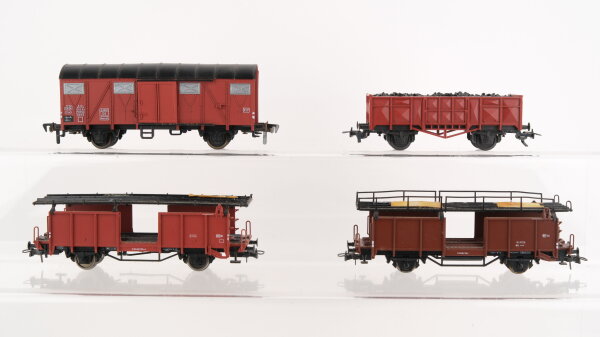 Fleischmann H0 Konvolut Güterwagen Autotransportwagen, Hochbordwagen mit Kohleladug, Gedeckter Güterwagen mit Schiebetüren DB,u.a.