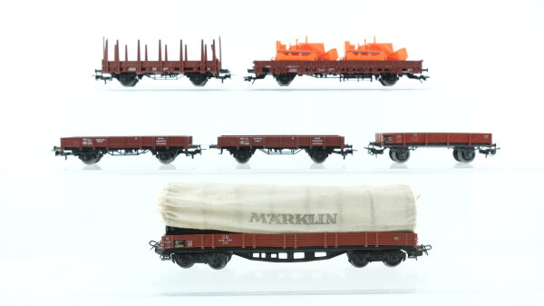 Märklin H0 Konvolut Niederbordwagen mit Baumaschienen Niederbordwagen Rungenwagen Niederbordwagen mit Plane DB