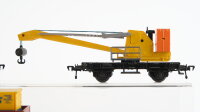 Fleischmann H0  Konvolut Güterwagen Kranwagen,  Niederbordwagen, Hochbordwagen mit 2 Container, Kühlwagen "Seefosche" DB