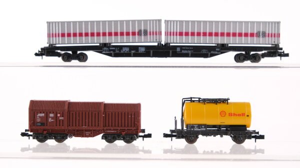 Roco N Konvolut Containertragewagen "DB" Kesselwagen "Shell" Teleskophaubenwagen DB
