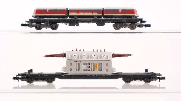 Roco N Konvolut Güterwagen Schwerlastwagen mit Trafo BBC, Schwerlastwagen mit  Deko-Zug Fussball Weltmeister 1954