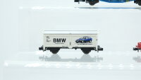 Minitrix N Konvolut Seitenwandschiebewagen "BMW InterCargoExpress" Selbstentladewagen " DB Cargo" Niederbordwagen mit Container DB/NS