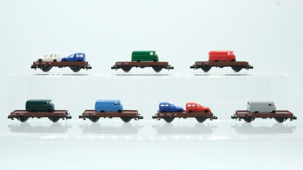 Minitrix N Konvolut Niederbordwagen mit Fahrzeugen DB