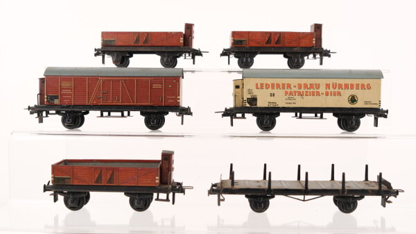 Trix Express H0 Konvolut Güterwagen gedeckter Güterwagen mit Bremserhaus, Kühlwagen mit Bremserhaus LEDERER BRÄU, 3 x Hochbordwagen mit Bremserhaus, Rungenwagen Alle Blech alt