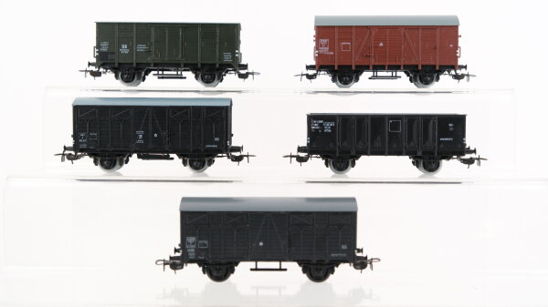 Piko H0 Konvolut Güterwagen 3 x gedeckter Güterwagen, Flachdachwagen, Hochbordwagen SNCF,DB, SNCF