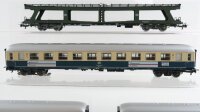 Märklin H0 Konvolut Personenwagen 1.Kl. blau Personenwagen 2.Kl. grün Personenwagen 2.Kl. "Hapag-Lloyd Tours" Autotransportwagen (leicht beschädigt) DB