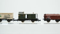 Minitrix N Konvolut Niederbordwagen Klappdeckelwagen mit Bremserhaus Gedeckter Güterwagen mit Bremserhaus Hochbordwagen mit Bremserhaus Gedeckter Güterwagen DR/K.Bay.Sts.B.