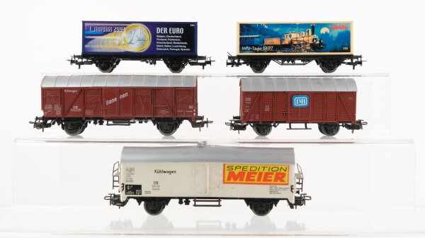 Märklin H0 Konvolut Gedeckte Güterwagen "Bananen/Spedition Meier" Containertragewagen "Euro/Märklin Info-Tage 1997" DB