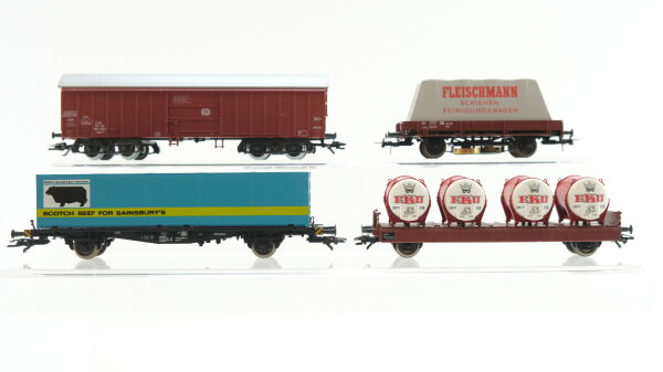 Fleischmann H0 Konvolut Behältertragewagen "EKU" Containertragewagen "Scotch Beef" Schwenkdachwagen  bNiederbordwagen mit Plane "Schienenreiniger" DB