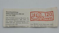 Berliner TT Bahnen TT 2330 E-Lok BR 250 112-0 DR Gleichstrom (Pantographen defekt)