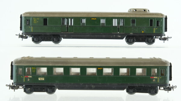 Märklin H0 Konvolut Personenwagen "346/1" 2.Kl. Packwagen "346/4" Blech Länderbahn