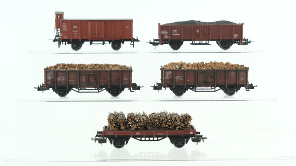 Trix/Electrotren/Lima H0 Konvolut Hochbordwagen Gedeckter Güterwagen mit Bremserhaus Niederbordwagen beladen DB/RN/FS