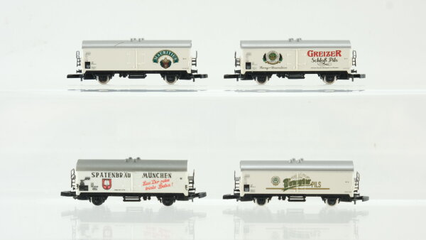 Märklin Z Konvolut Güterwagen Kühlwagen Greizer Schloß Pils, Wernesgrüner Pils, Spatenbräu München, Mauritius DB