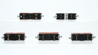 Minitrix N Konvolut Güterwagen 3 x gedeckter Güterwagen, Hochbordwagen mit Holz, Flachwagen mit Reinigungslippe und Holzladung DB, u.a.