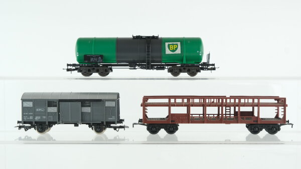 Röwa/Jouef/Unbekannt H0 Konvolut Autotransportwagen Gedeckter Güterwagen grau Kesselwagen "BP" DB/CFL/FS