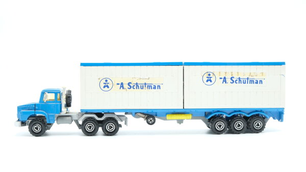 Majorette 1:60 Scania LKW mit Auflieger 2 Container "A.Schulman" (1 Spiegel fehlt)