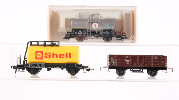 Fleischmann H0 Konvolut Kesselwagen "Shell" Kesselwagen "VDOM" Hochbordwagen DR/DB