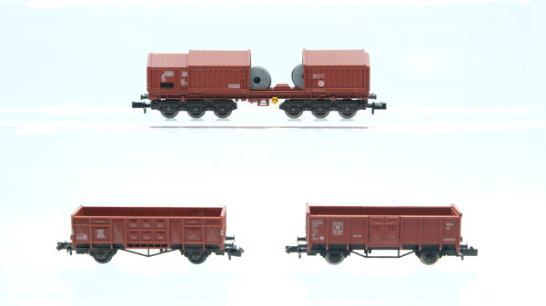 Fleischmann N Konvolut Güterwagen 2 x Hochbordwagen, Teleskophaubenwagen 6-achsig mit 2 Coils DB