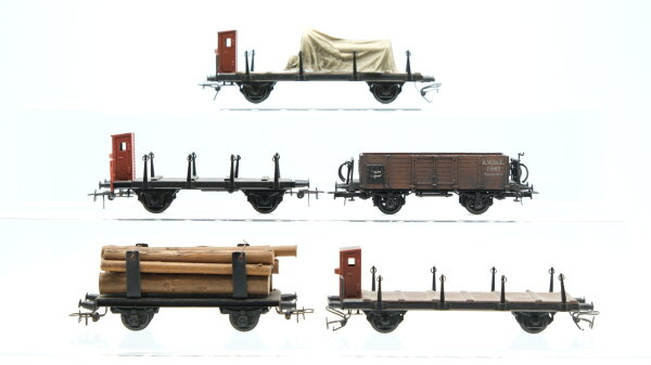 Unbekannt H0 Konvolut Rungenwagen mit Bremserhaus Rungenwagen Hochbordwagen K.W.St.E./u.a.