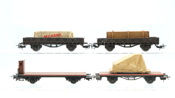 Liliput H0 Konvolut Flachwagen mit Ladung Flachwagen mit Bremserhaus Niederbordwagen mit Ladung "Holzkiste Plane Milkana" ÖBB/u.a. (kleinere Abbrüche vorhanden)