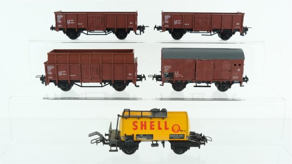 Trix H0 Konvolut Hochbordwagen Gedeckter Güterwagen Kesselwagen "Shell" DB (diverse Abbrüche vorhanden)