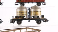 Märklin H0 Konvolut Güterwagen Kranwagen mit Schutzwagen, Braunkohlenstaubwagen, 2 x gedeckte Güterwagen 1 x Schlussbeleuchtung DB