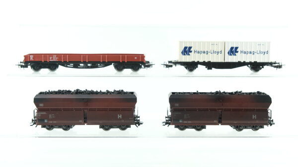 Märklin H0 Konvolut Güterwagen Containerwagen mit 2 Container "Hapag-Lloyd", Niederbordwagen 4-achsig lang, 2 x Selbstentladewagen 4-achsig gesupert DB