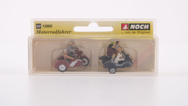 NOCH H0 15905 Motorradfahrer (2 Motorräder mit Beiwagen)