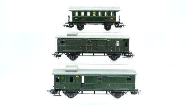 Märklin H0 Konvolut Personenwagen "327" 3. Kl. Packwagen "3294, 4003" Blech Länderbahn