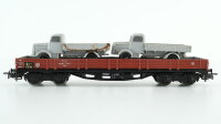 Märklin H0 Niederbordwagen mit 2 grauen LKW (MB...