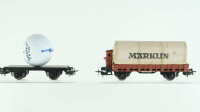 Märklin H0 Konvolut Niederbordwagen mit Plane und Bremserhaus 322,  Flachwagen mit Golfball "secotex P II Tour Elektro Obermeier" Länderbahn