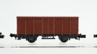 Minitrix N Konvolut Güterwagen Güterzugbegleitwagen, gedeckter Güterwagen "Hilfszug Feuerlöschwagen", gedeckter Güterwagen braun, Hochbordwagen, Niederbordwagen DB, u.a.