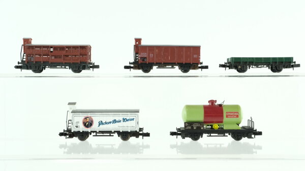 Arnold N Konvolut Güterwagen Kesselwagen "Ermewa Geneve", Güterwagen mit Bremserhaus, Niederbordwagen DB , u.a.