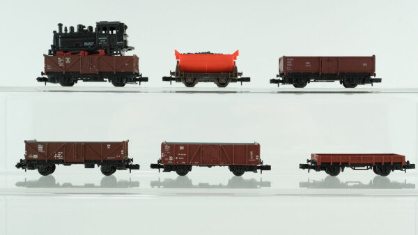 Arnold N Konvolut Güterwagen Hochbordwagen Ladung Dampflok, 3 x Hochbordwagen, Niederbordwagen, Kipplore Ladung Kohle DB, u.a.