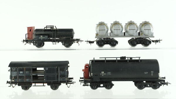 Unbekannt H0 Konvolut Kesselwagen mit Bremserhaus Viehtransportwagen Behältertragewagen DR/u.a.