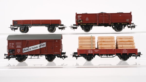 Märklin H0 Konvolut Gedeckter Güterwagen "Stückgut" Hochbordwagen Niederbordwagen Niederbordwagen mit Holzladung DB/DR