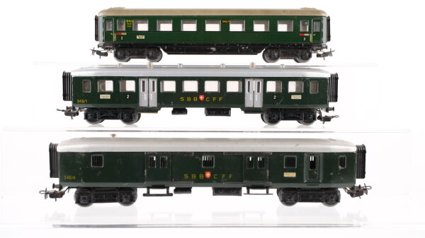 Märklin H0 Komvolut Personenwagen Reisezugwagen 346/1 Blech, Reisezugwagen 348/1 Blech mit Schiebetür, Gepäckwagen 348/4 Blech mit Schiebetüren SBB-CFF, u.a.
