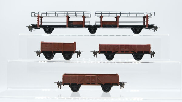 Trix H0 Konvolut Güterwagen Autotransportwagen 3-achsig, 2 x Mittelbordwagen, Hochbordwagen kurz DB